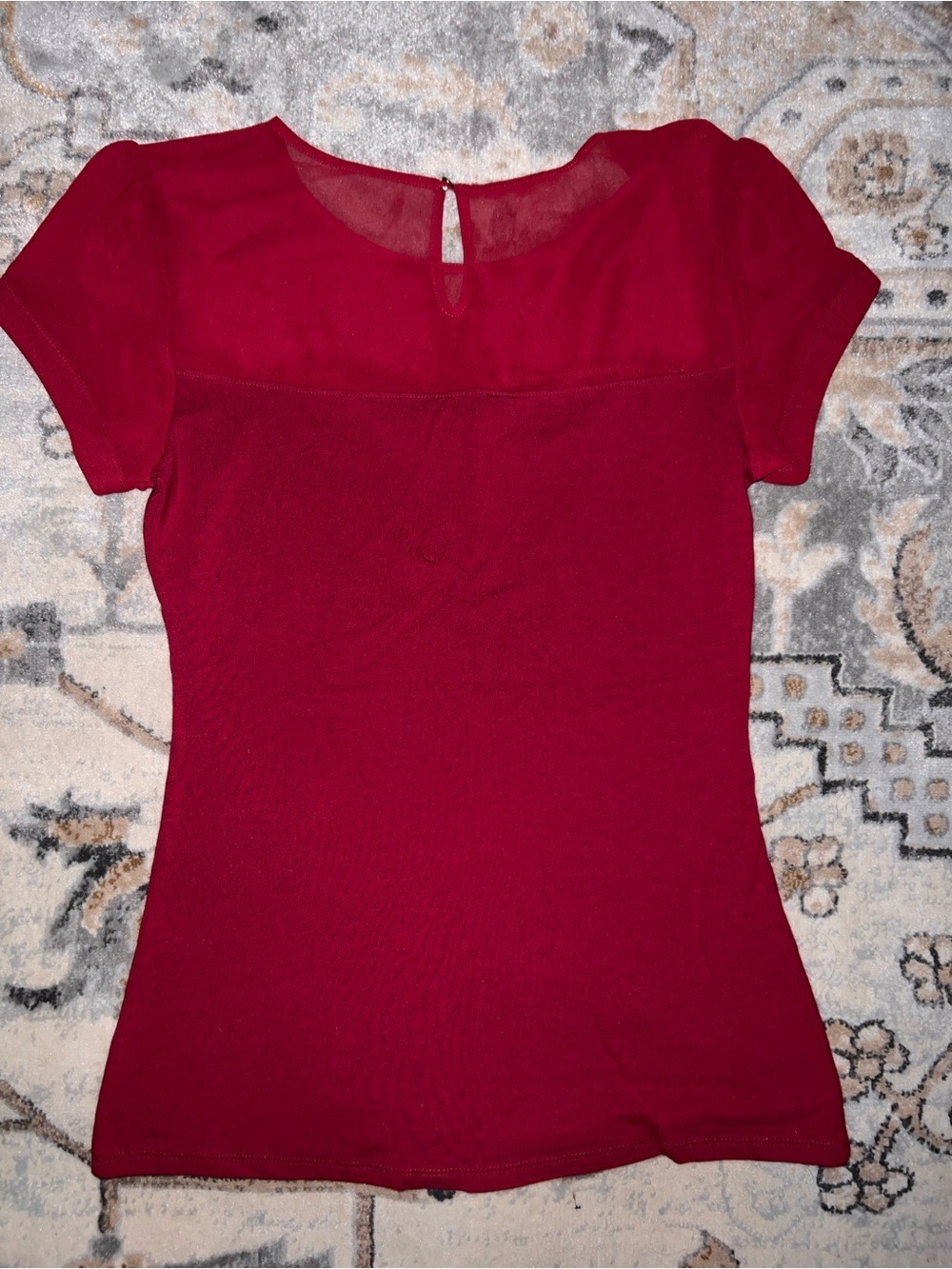 Express Red Short-Sleeve Mesh Yoke Top - Picture 4 of 5